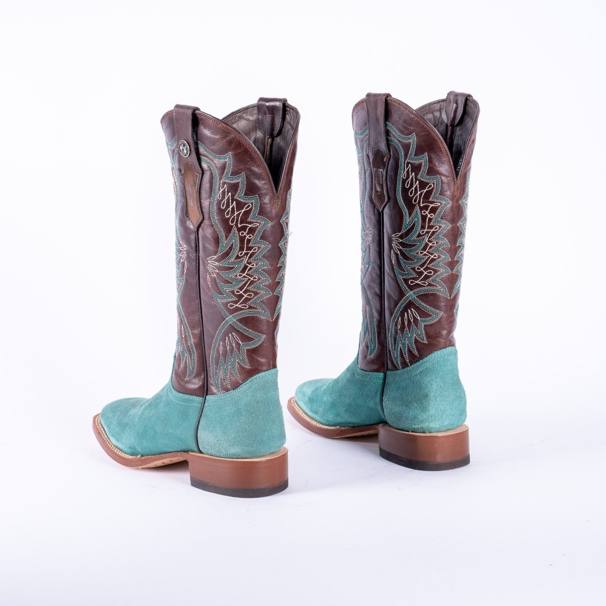 TANNER MARK WOMEN’S Ruff Out Turquoise Cowgirl Boots With Volcano Cognac Top - Rancho Sementalvariable
